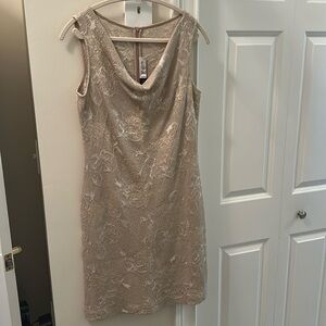 St. John Sleeveless Dress (cream beige swirl print)